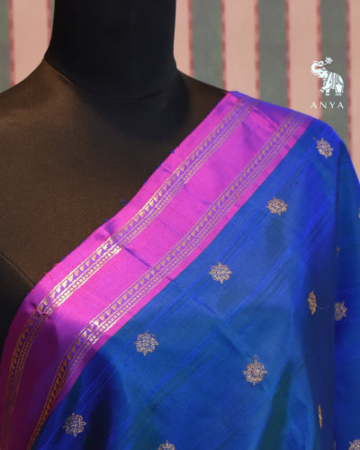 Peacock Blue Kanchi Classic Saree with Zari Butta Design