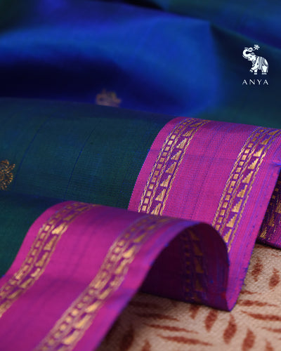 Peacock Blue Kanchi Classic Saree with Zari Butta Design