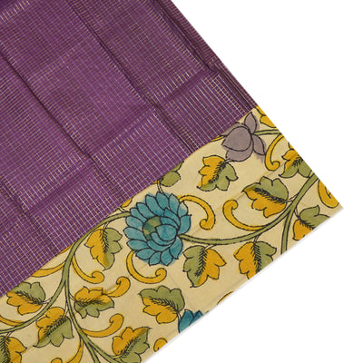 Oil Mustard Zari Checks Tussar Silk Saree with Off White Pen Kalamkari Kanchi Border