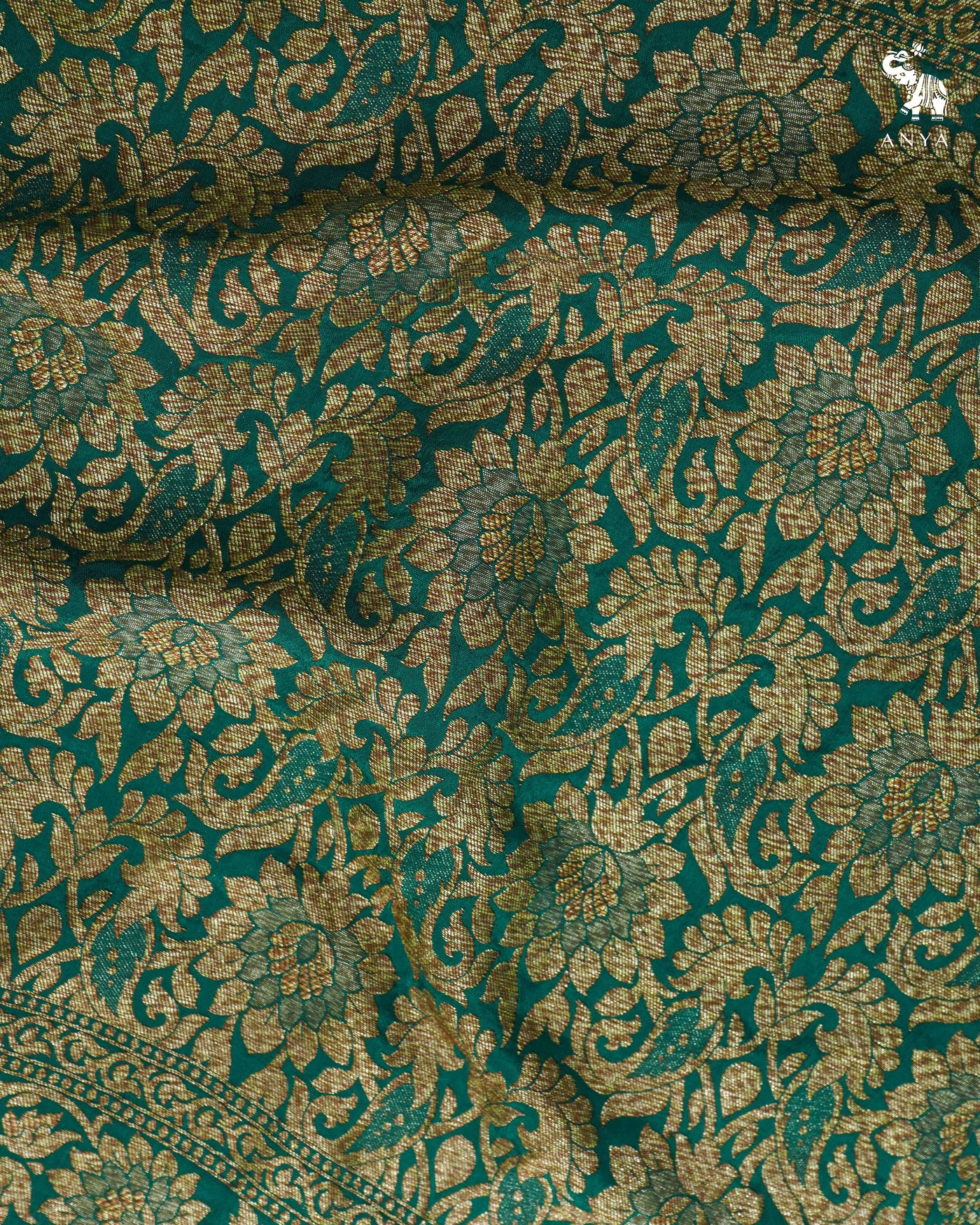 Alli Green Crepe Banarasi Silk Saree with Floral Creeper Design