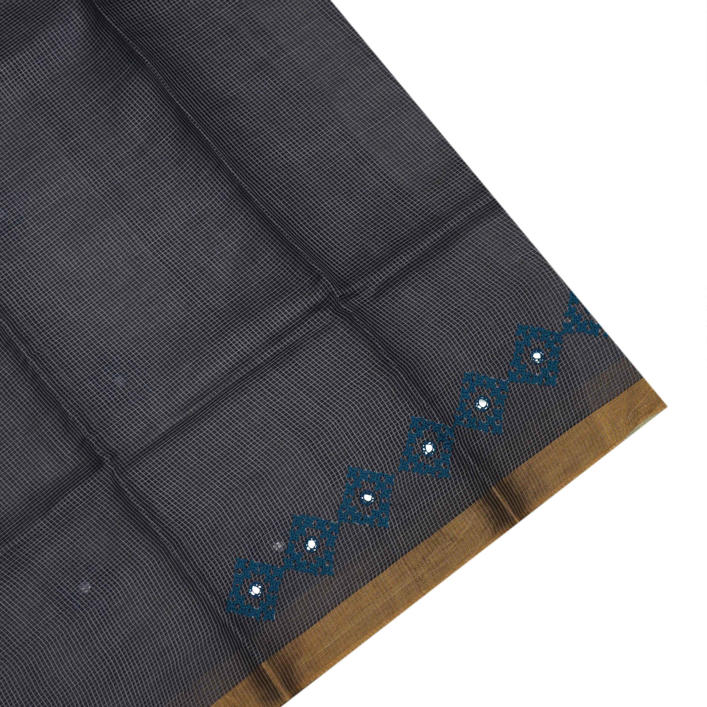 Grey Tussar Silk Sarees with Kutch Work Design