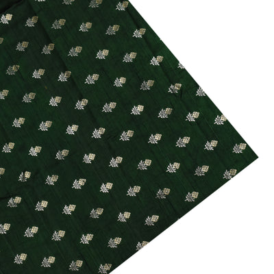 Yellow Zari Checks Tussar Silk Saree with Bottle Green Raw Silk Pallu and Blouse