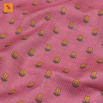 Onion Pink Small Flower Print Zari Checks Tussar Silk Saree with Bottle Green Kanchi Silk Small Box Zari Pallu