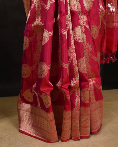 Rani Pink Banarasi Silk Saree with Creeper Design