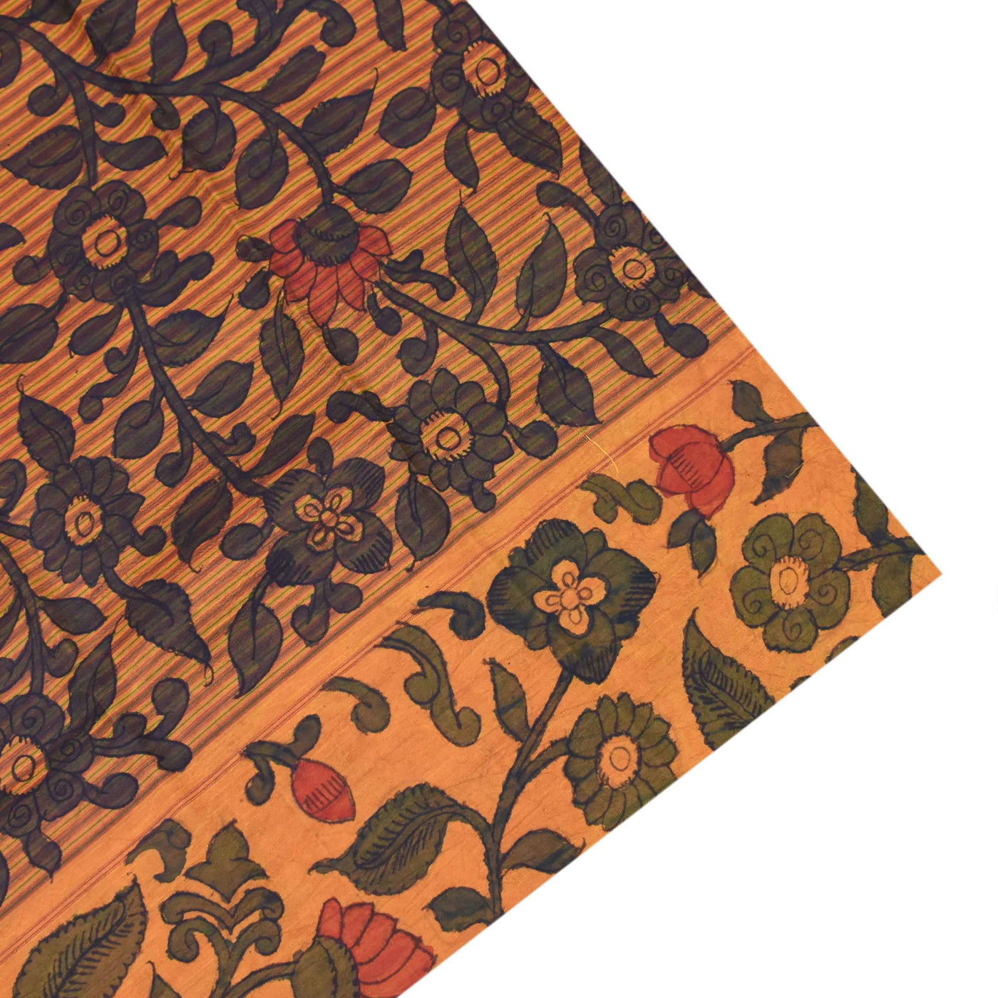 Mustard with Red Pen Kalamkari Kanchi Silk Saree