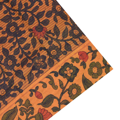 Mustard with Red Pen Kalamkari Kanchi Silk Saree