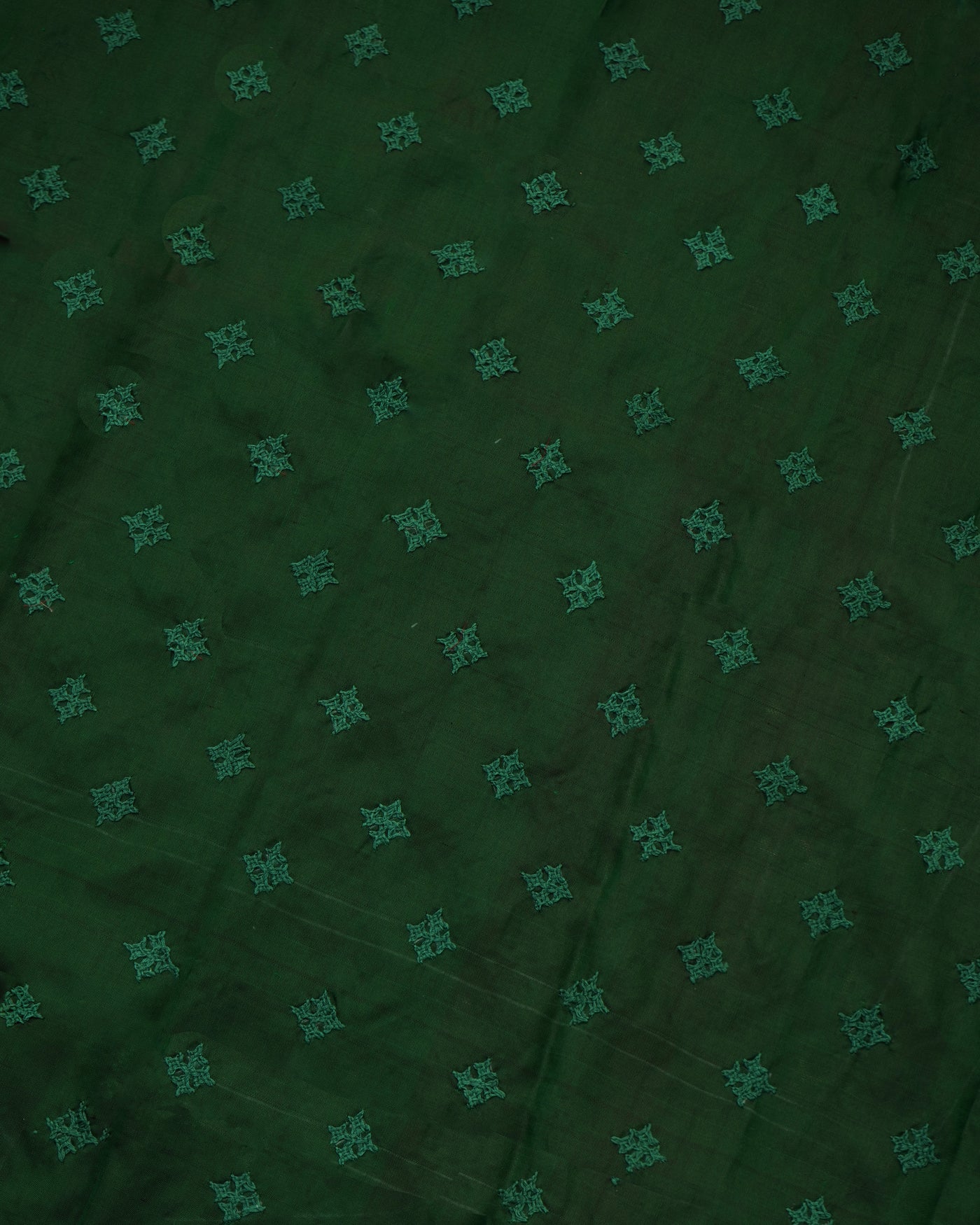 Bottle Green Kanchi Silk Kutch Embroidery Fabric