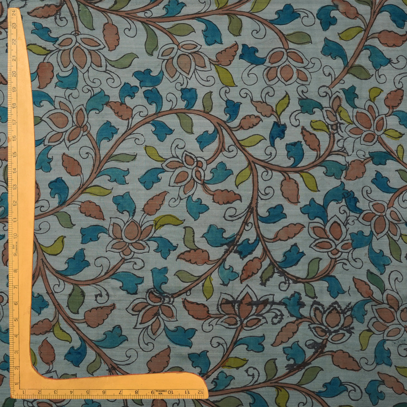 Grey Pen Kalamkari Kanchi Silk Fabric with Creeper Design