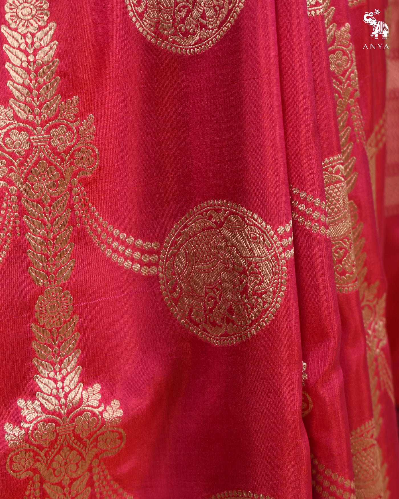Rani Pink Banarasi Silk Saree with Creeper Design