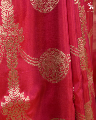 Rani Pink Banarasi Silk Saree with Creeper Design