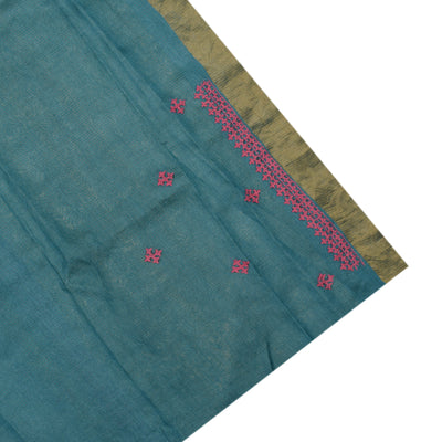 Blue Tussar Silk Saree with Kutch Work Design