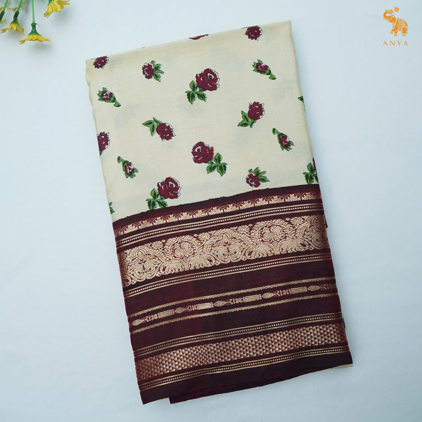 Apple Green Printed Kanchi Silk Saree with Floral Printed Design
