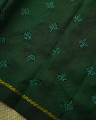 Bottle Green Kanchi Silk Kutch Embroidery Fabric