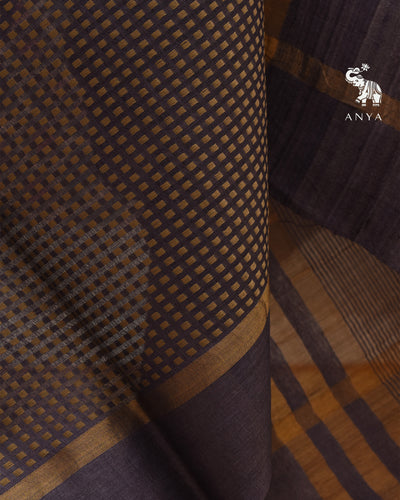 Violet Tussar Silk Saree with Thread Checks Design