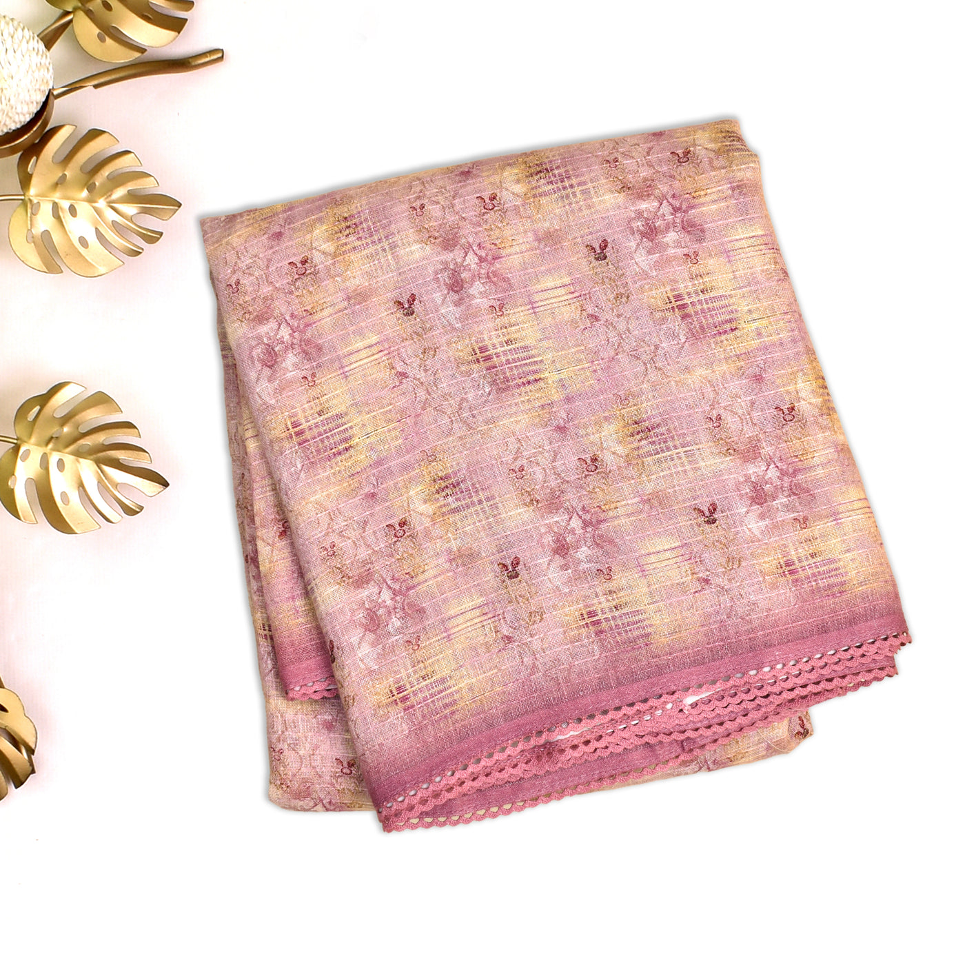 Baby Pink Linen Saree with Printed Design