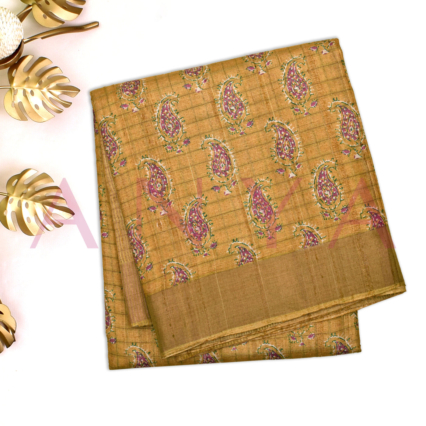 Mustard Tussar Silk Saree with Mango Printed Design