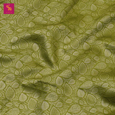 Mehandhi Green Banarasi Silk Fabric with Creeper Design