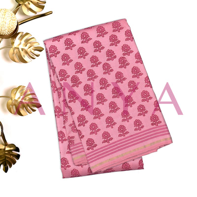 Onion Pink Printed Kanchi Silk Saree with Floral Print Design