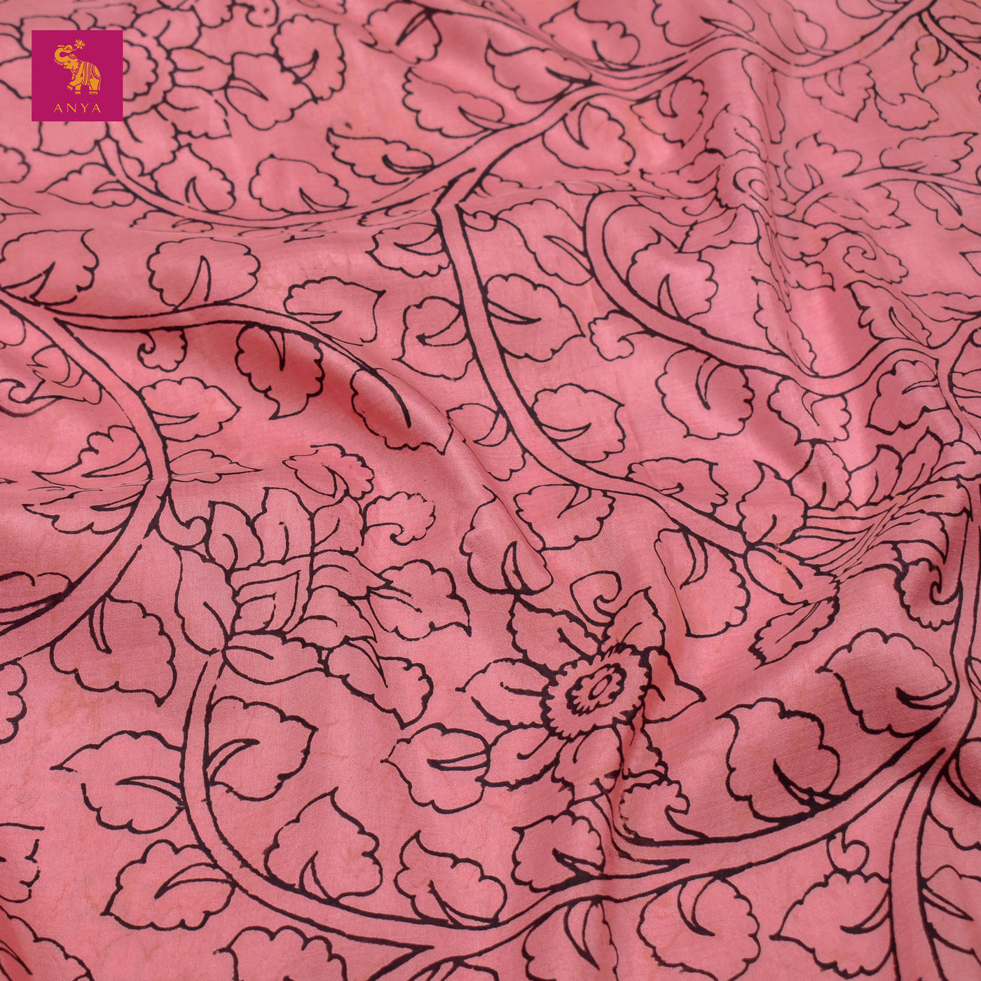 Onion Pink Pen Kalamkari Kanchi Silk Fabric