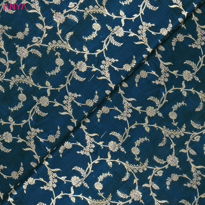 Peacock Blue Banarasi Silk Fabric with Creeper Design