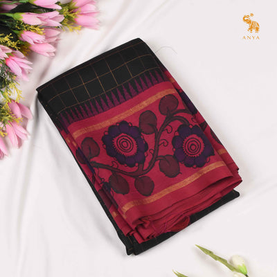 Black Pen Kalamkari Kanchi Silk Saree