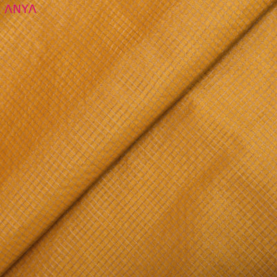 Mustard Tussar Silk Fabric with Small Zari Checks Design
