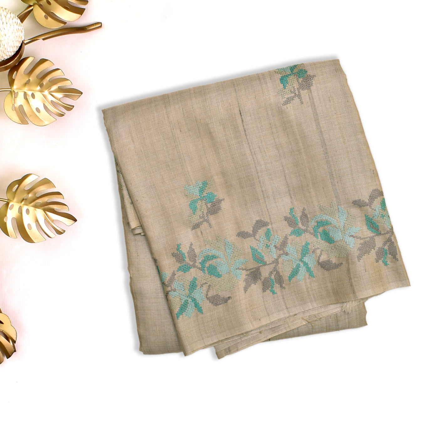 Off White Tussar Silk Saree with Embroidery Design