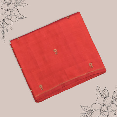 Red Kanchi Silk Saree with Flower Embroidery Design