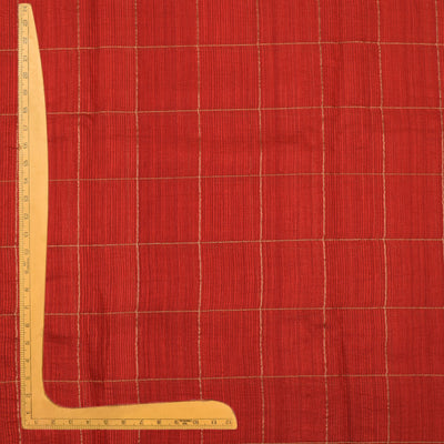 Red Matka Silk Fabric with Big Zari Checks Design