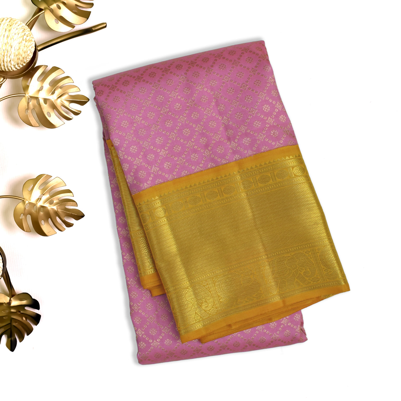 Pink Kanchipuram Silk Saree with Diamond Zari Design