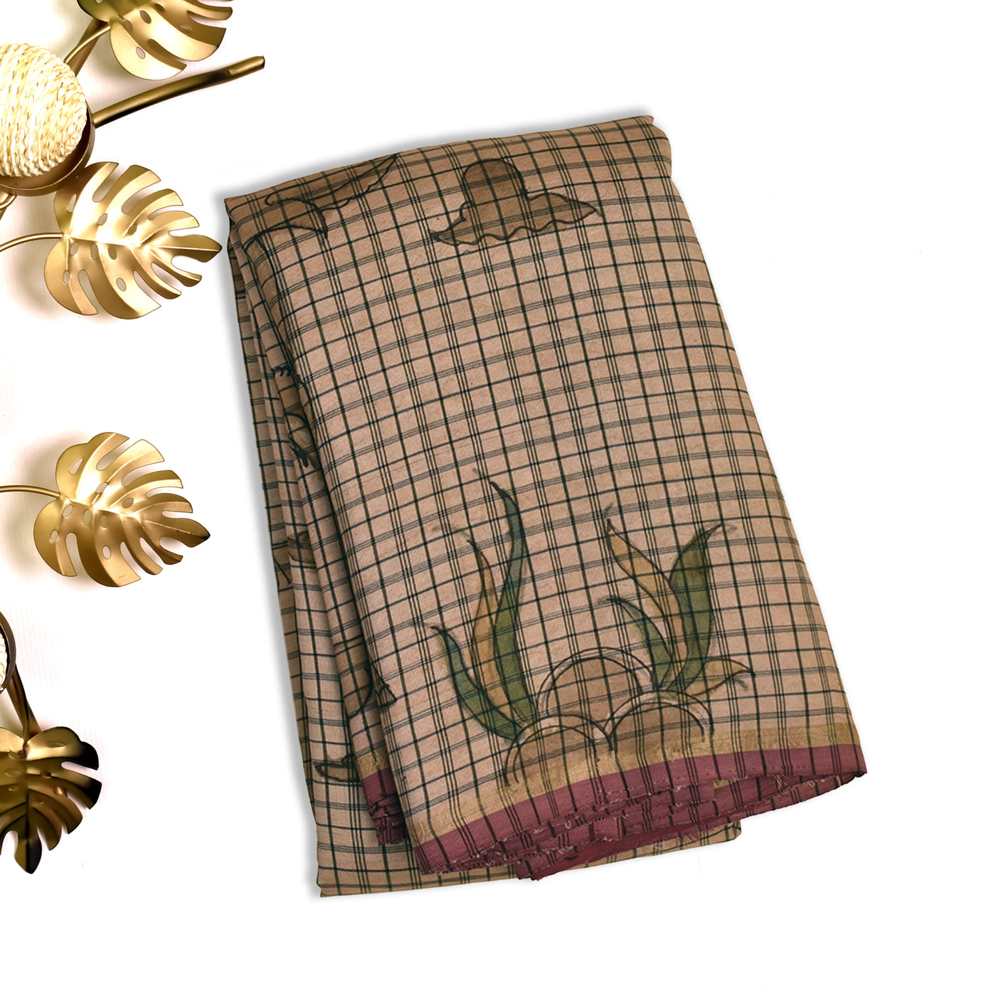 Off White Pen Kalamkari Silk Saree with Elephant Design
