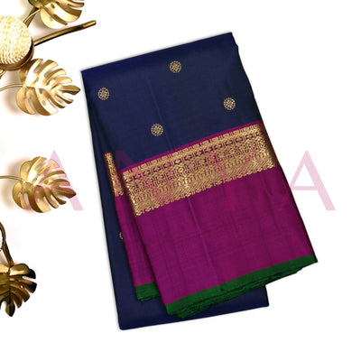 Navy Blue Kanchipuram Silk Saree with Round Zari Butta Design