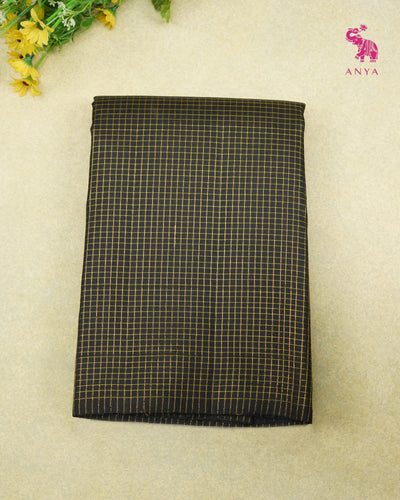 Black Kanchi Silk Fabric with Zari Checks Design