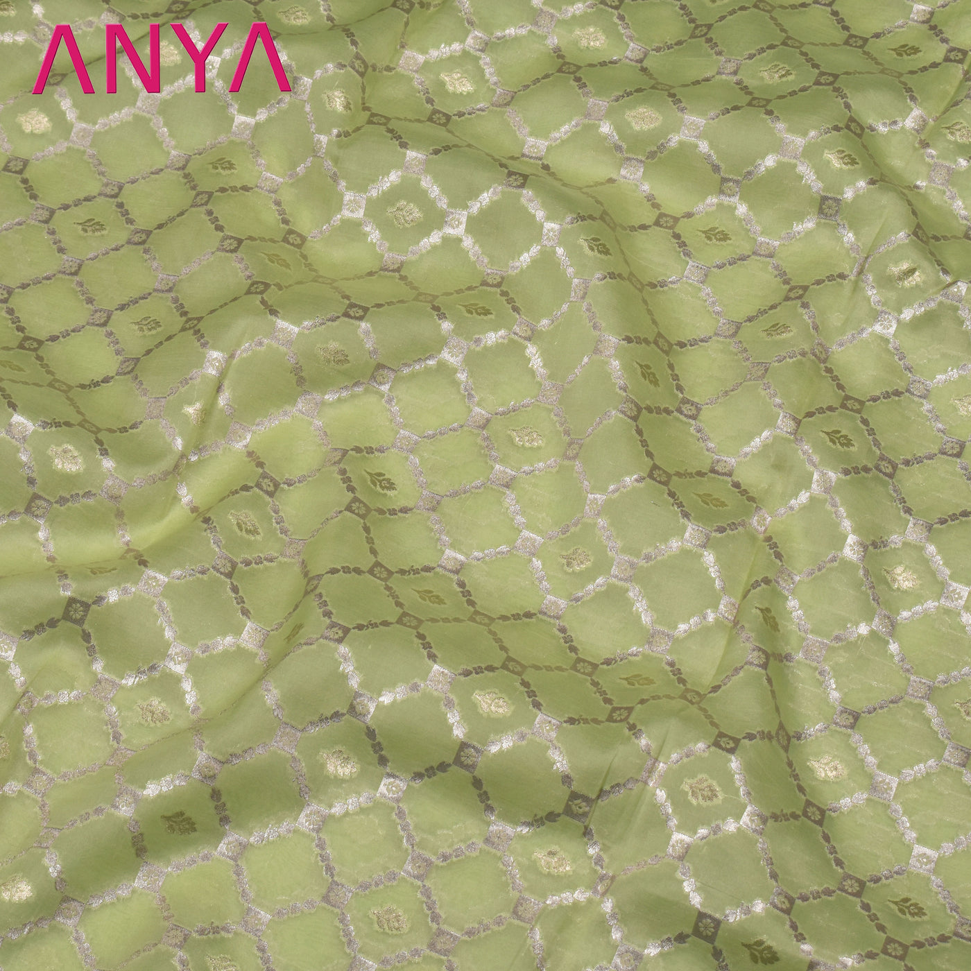 Light Green Organza Fabric with Diamond Butta Design