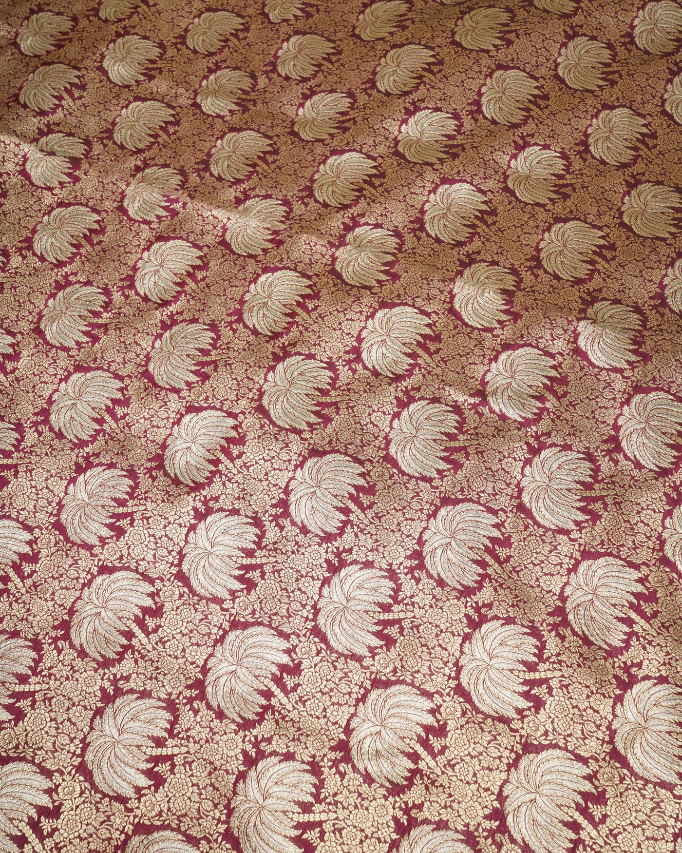 Wine Banarasi Silk Fabric with Floral Zari Design
