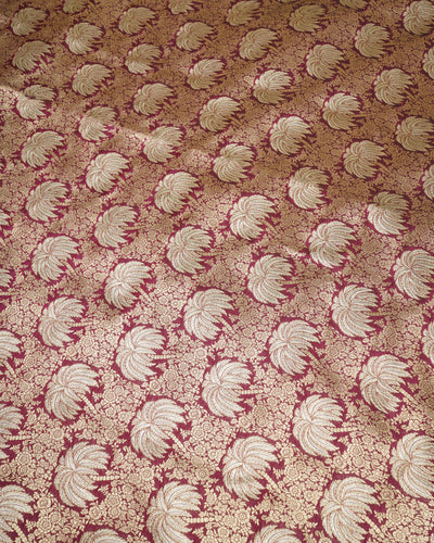 Wine Banarasi Silk Fabric with Floral Zari Design