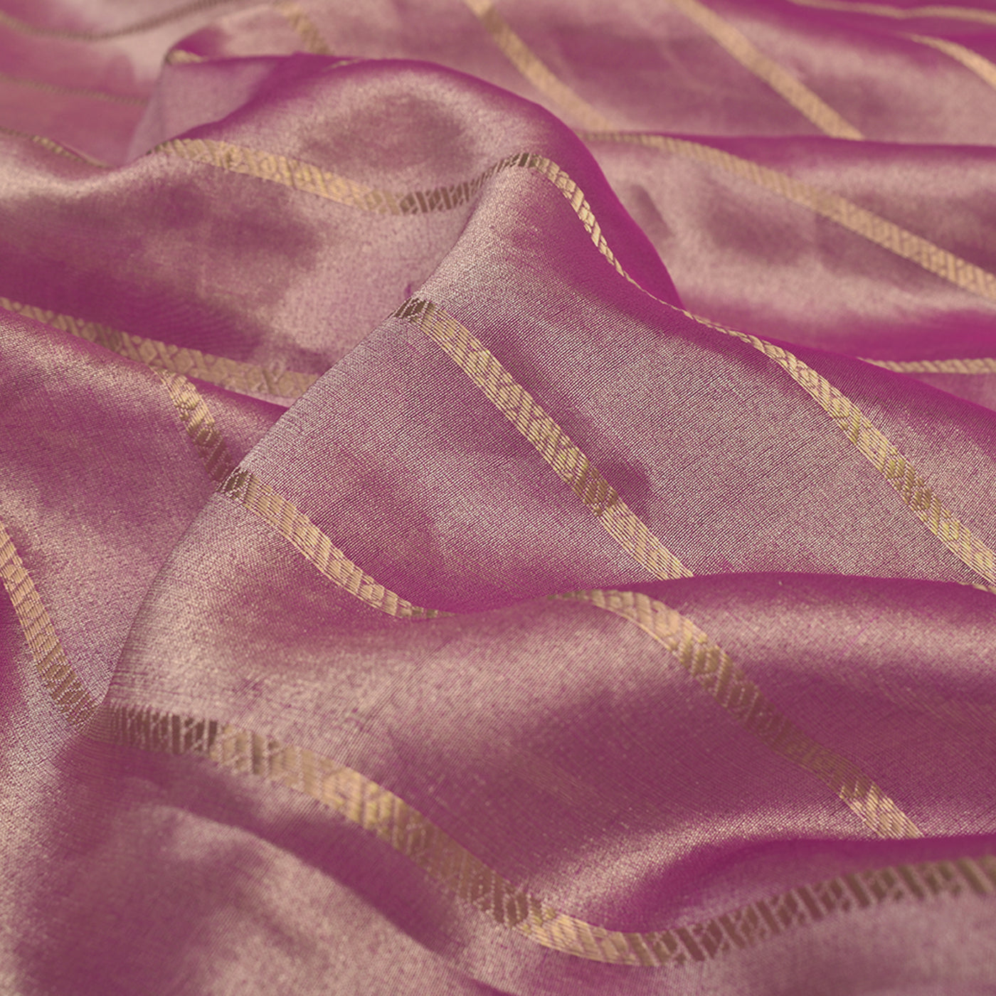 Onion Pink Tissue Silk Fabric with Stripes Design