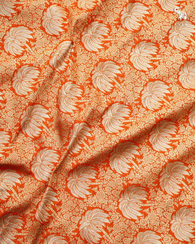 Orange Banarasi Silk Fabric with Floral Zari Design