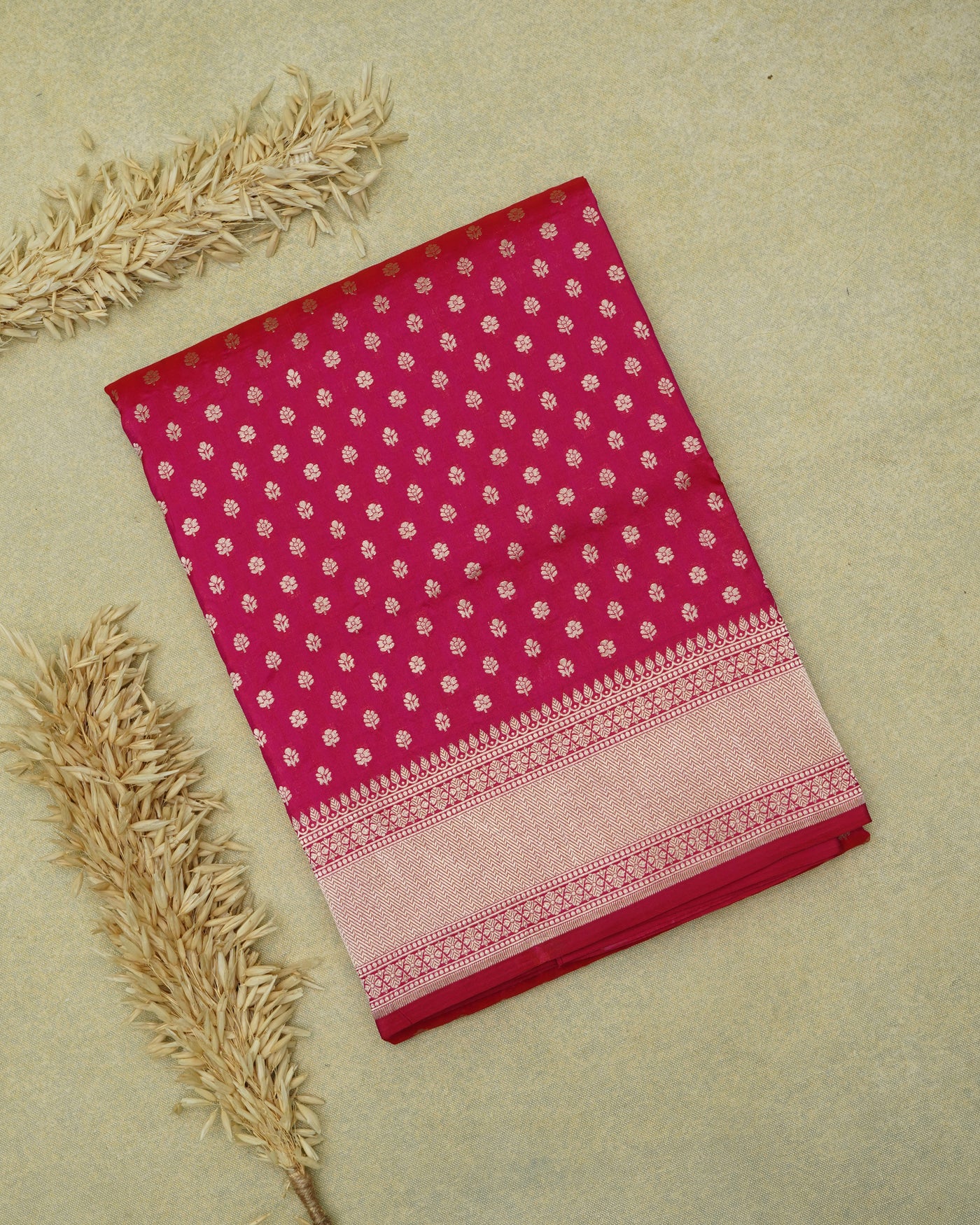 Rani Pink Banarasi Silk Saree with Small Zari Butta Design