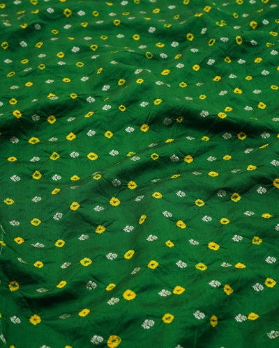 Green Bhandhini Silk Fabric With Yellow Butta Design