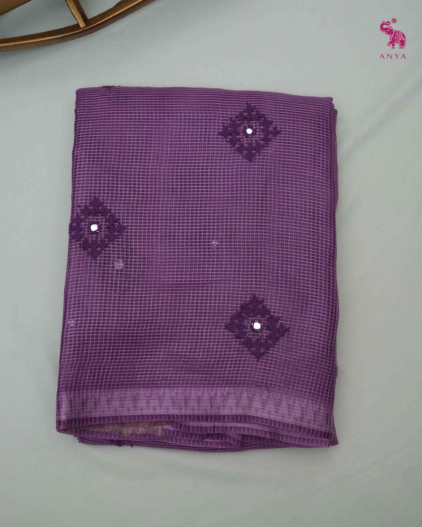 Lavender Tussar Silk Sarees with Kutch Work Design
