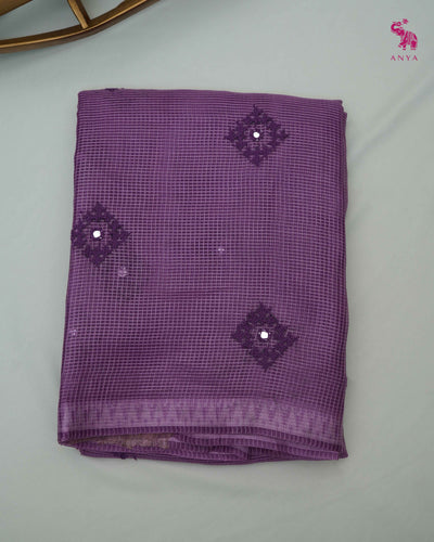 Lavender Tussar Silk Sarees with Kutch Work Design