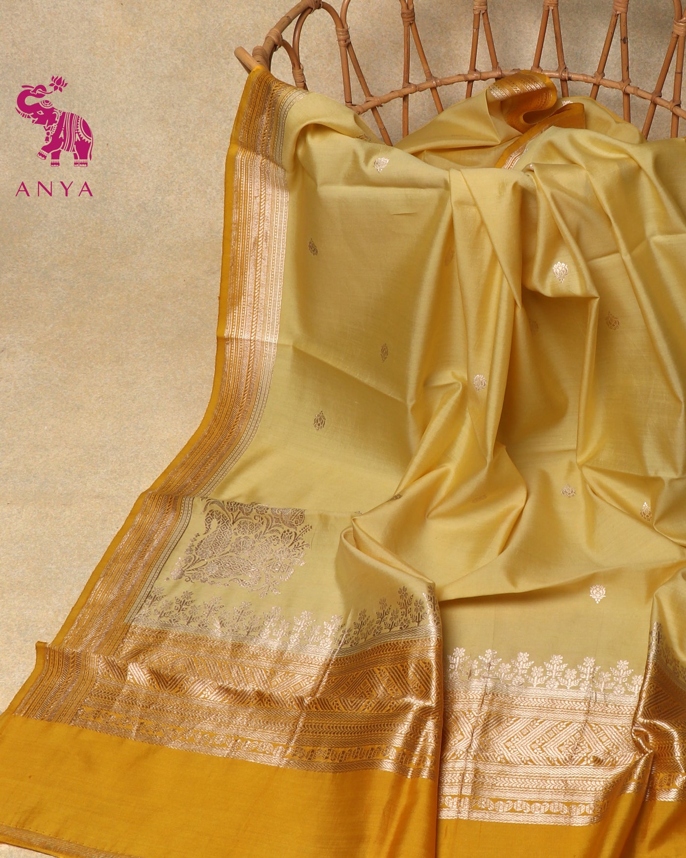 Lemon Yellow Banarasi Silk Dupatta with Zari Butta Design