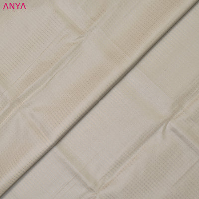 Off White Tussar Silk Fabric with Silver Stripes Design