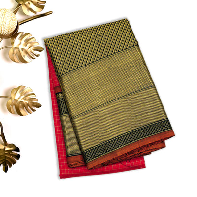 Milagai Red Kanchipuram Silk Saree with Small Checks Design