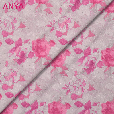 Grey and Pink Hakoba Cotton Fabric with Floral Design