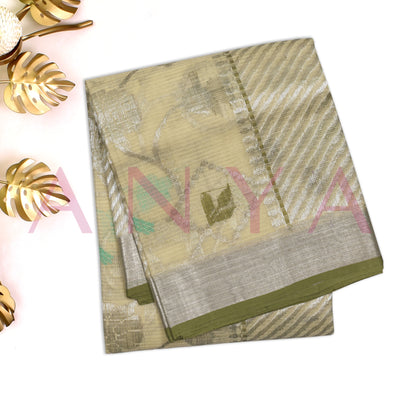 Off White Zari Kota Saree with Zari Creeper Design