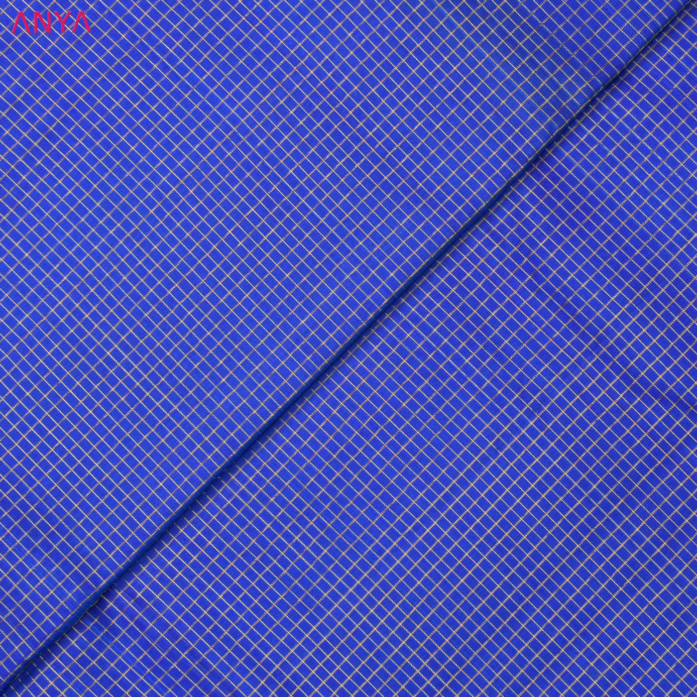 Peacock Blue Kanchi Silk Fabric with Small Zari Checks Design