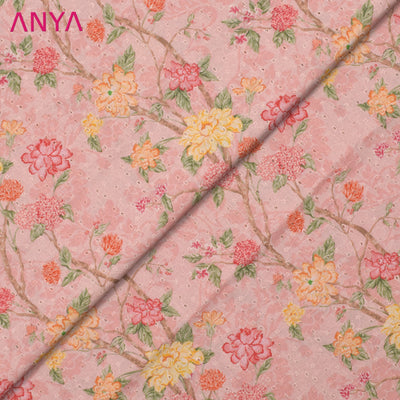 Peach Hakoba Cotton Fabric with Floral Design