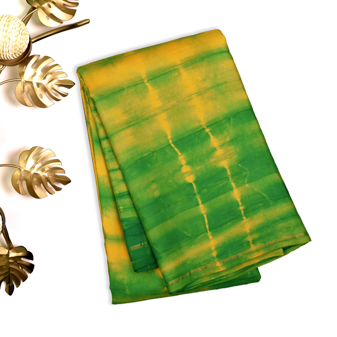 Yellow and Green Shibori Kanchi Silk Saree